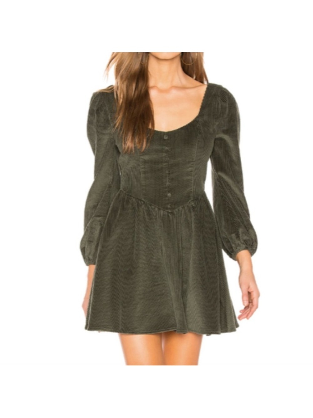 REVOLVE Majorelle Olive Puff-Sleeve Corset Front Corduroy Mini Dress Size S